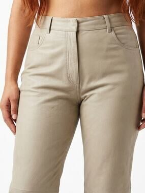 Neutral Zone 100% Leather Beige Straight Leg Casual Pants Women Size 11/12